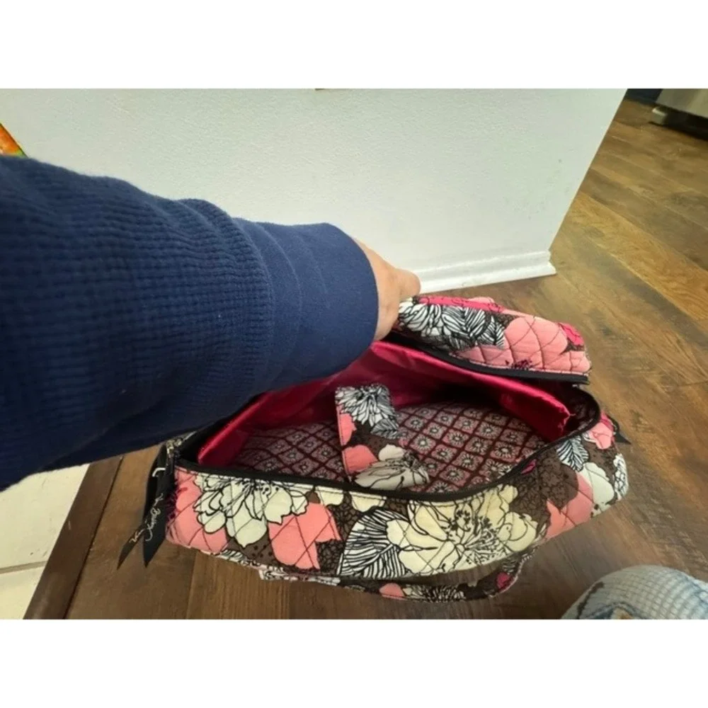 Vera Bradley Mocha Rouge Quilted Laptop Messenger Bag Pink Floral Crossbody